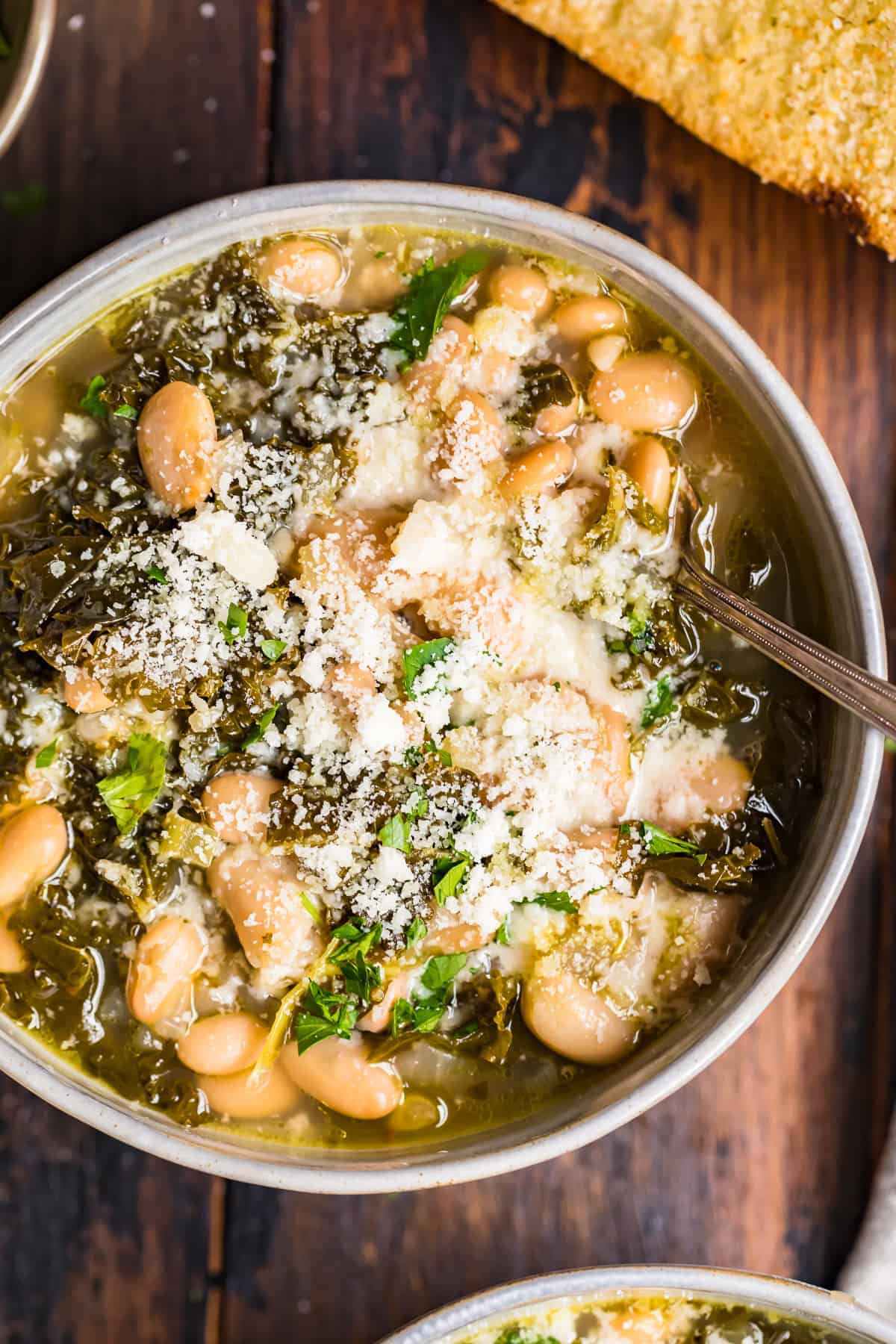 top down shot of white bean soup