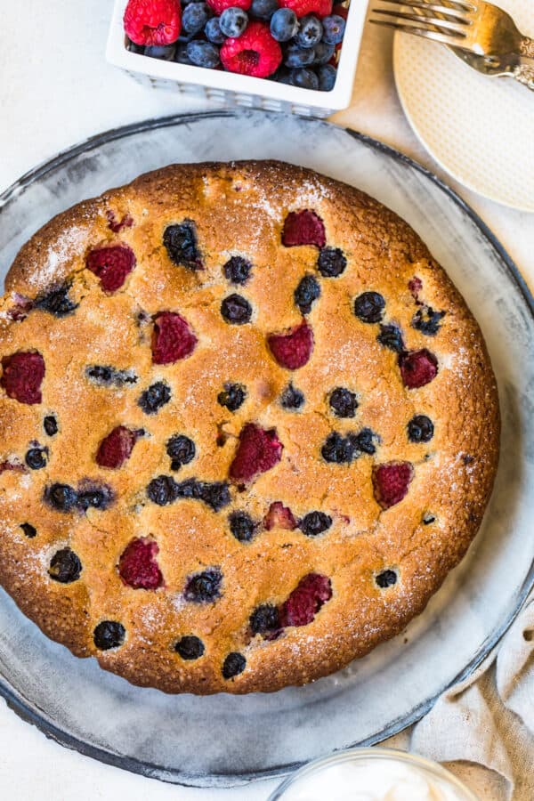 Overhead shot of the baked cake