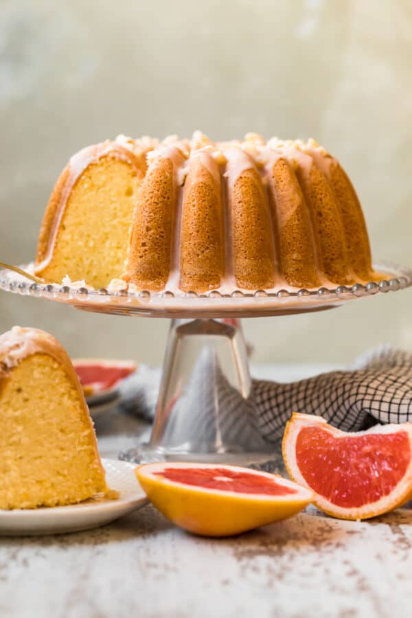 grapefruit cake on stand