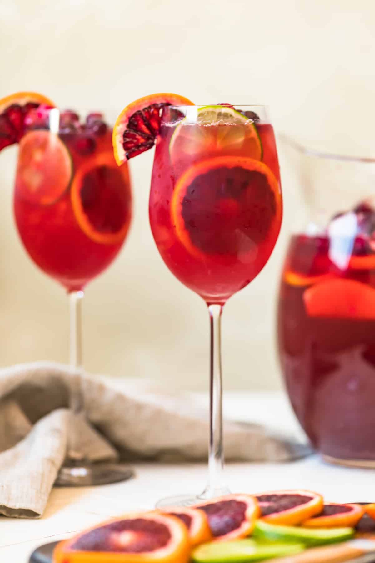 A non alcoholic sangria served in a two glasses