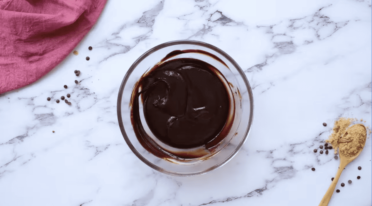 chocolate ganache in a glass bowl.