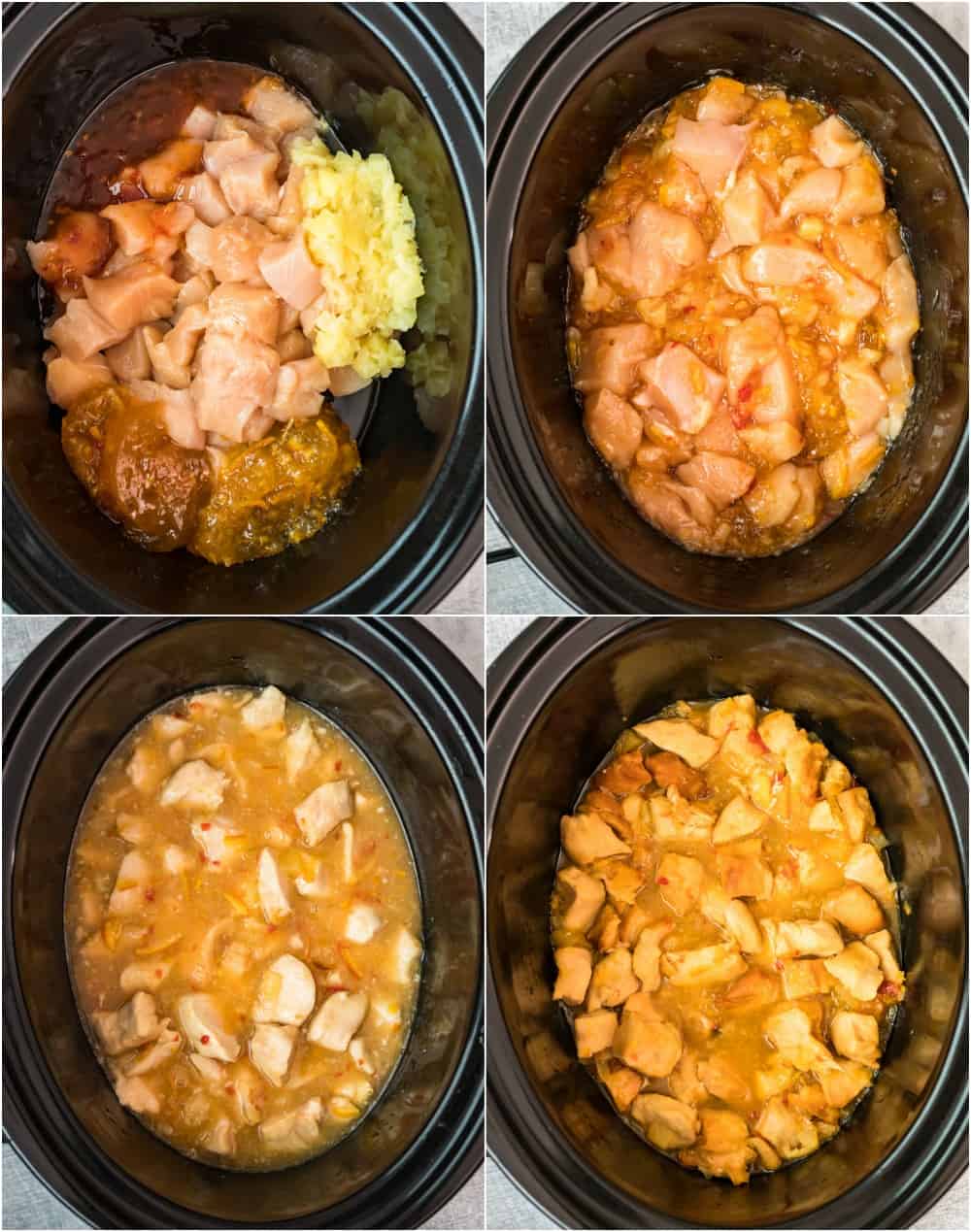 photo collage with the steps of the recipe in the crockpot