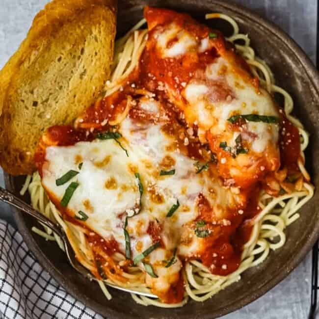 baked chicken parmesan chicken spaghetti featured image