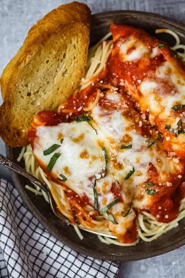 easy chicken parmesan in bowl