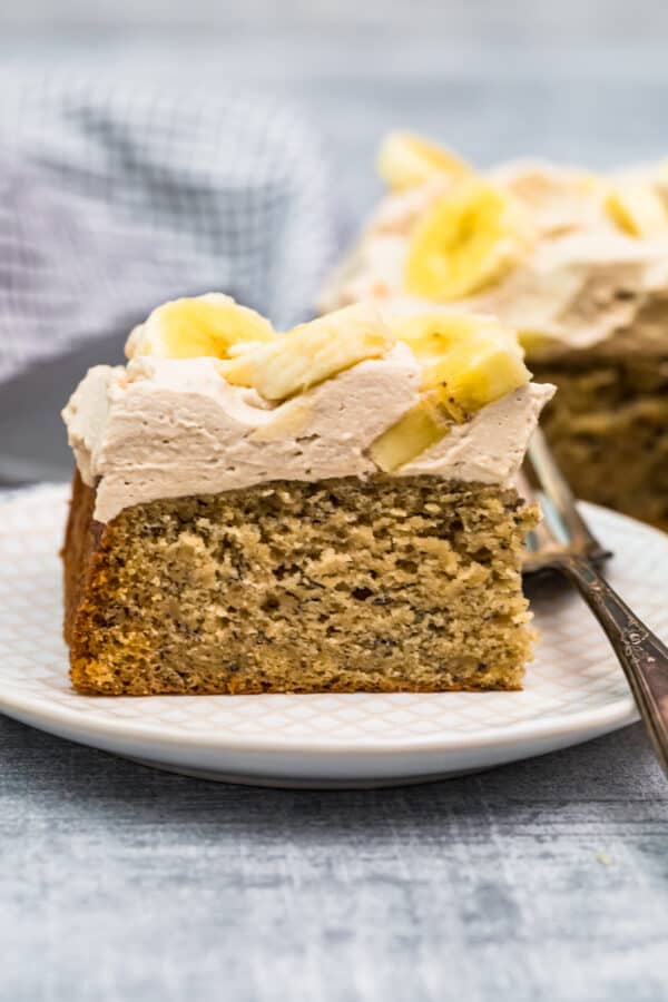 slice of banana cake on plate