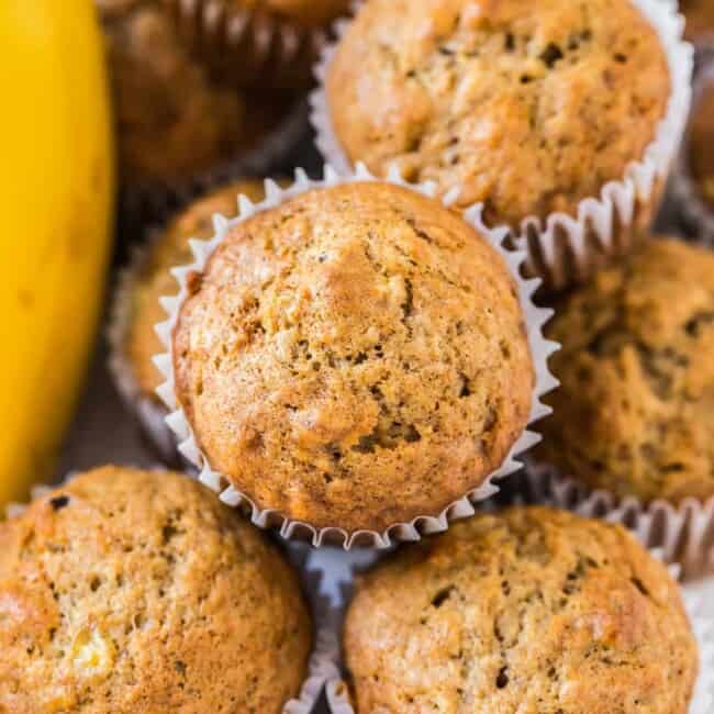 overhead image of banana muffins