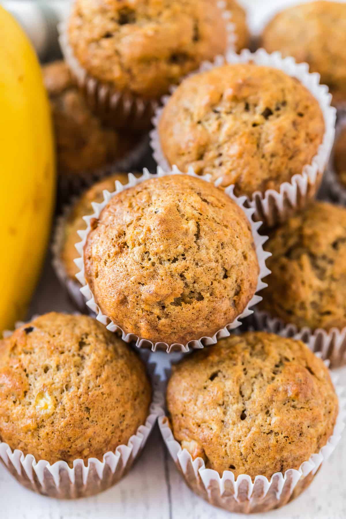 overhead image of banana muffins