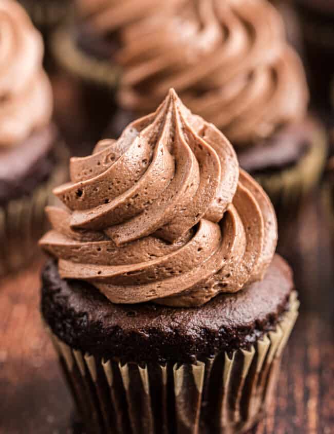 up close image of chocolate buttercream icing