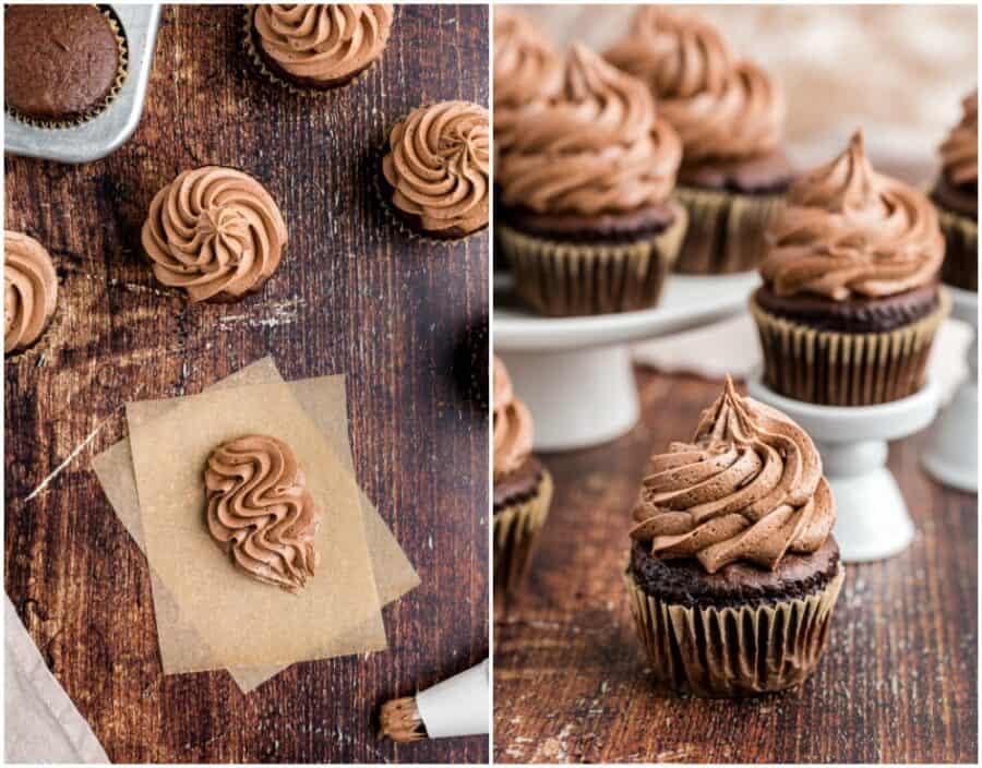 chocolate buttercream icing on parchment