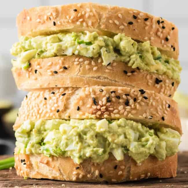 stacked avocado egg salad sandwiches