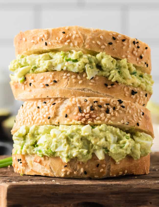 stacked avocado egg salad sandwiches