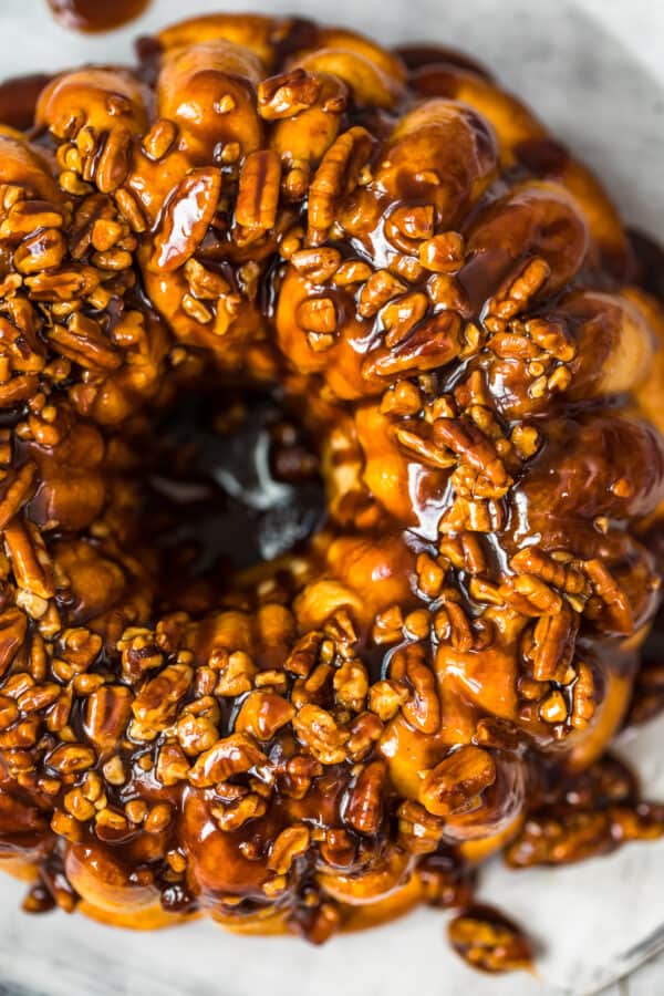 overhead image of butterscotch monkey bread on plate