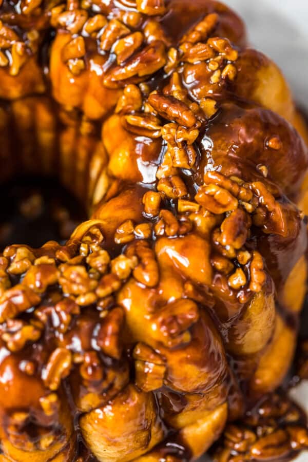 butterscotch bubble bread with pecans on plate