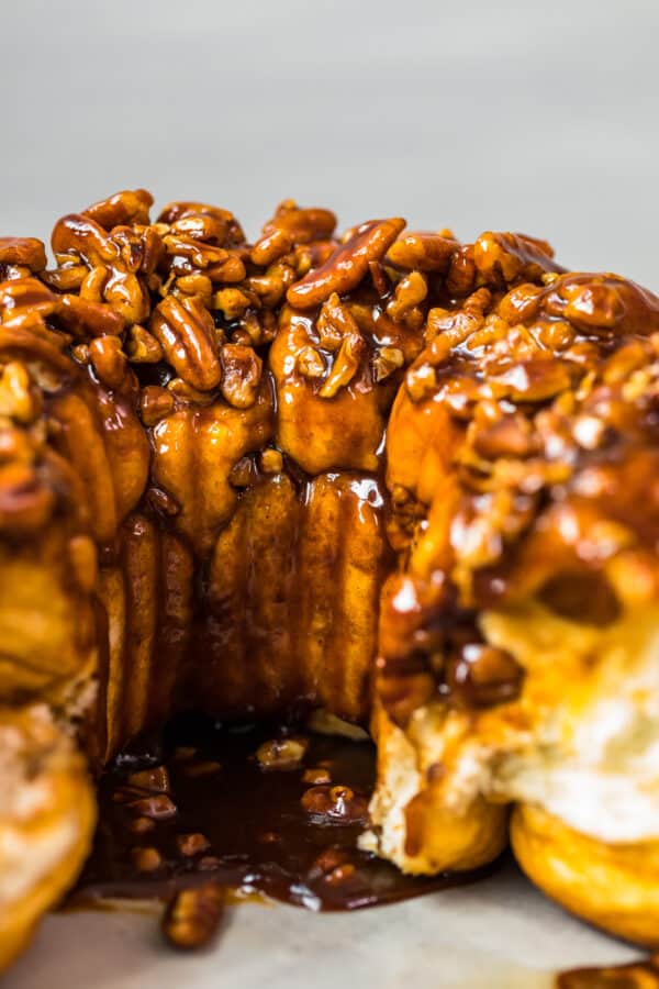 inside of monkey bread with butterscotch and pecans