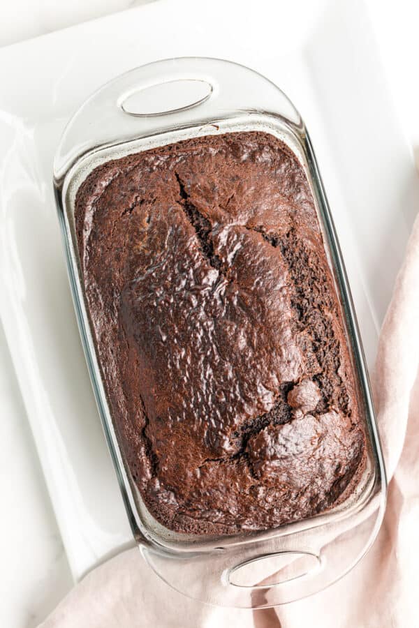 chocolate banana bread in pan