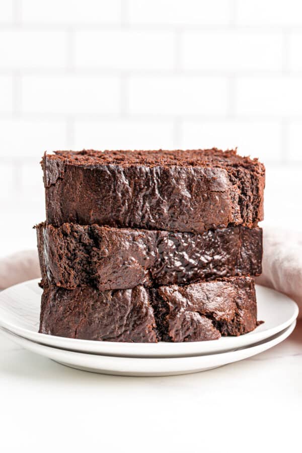 stacked chocolate banana bread on plate