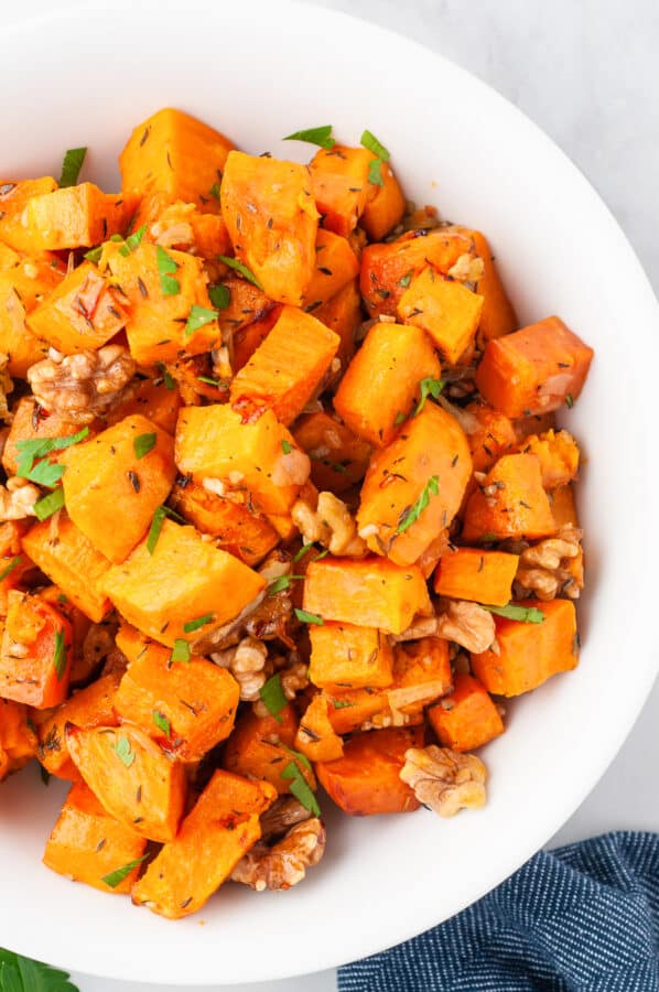 roasted sweet potato casserole in bowl