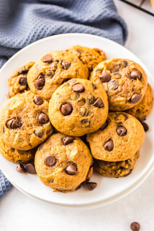 plate of pumpkin chocolate chip cookies