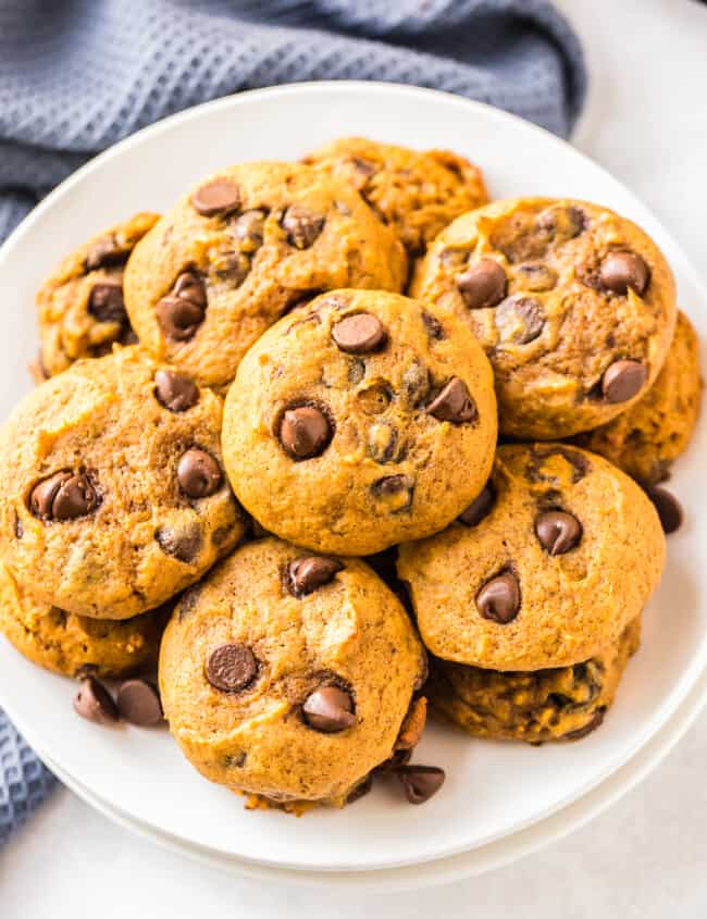 plate of pumpkin chocolate chip cookies