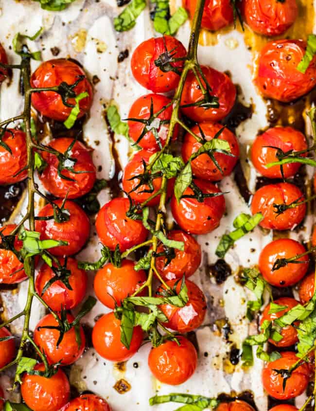 tomatoes on the vine roasted with balsamic vinegar