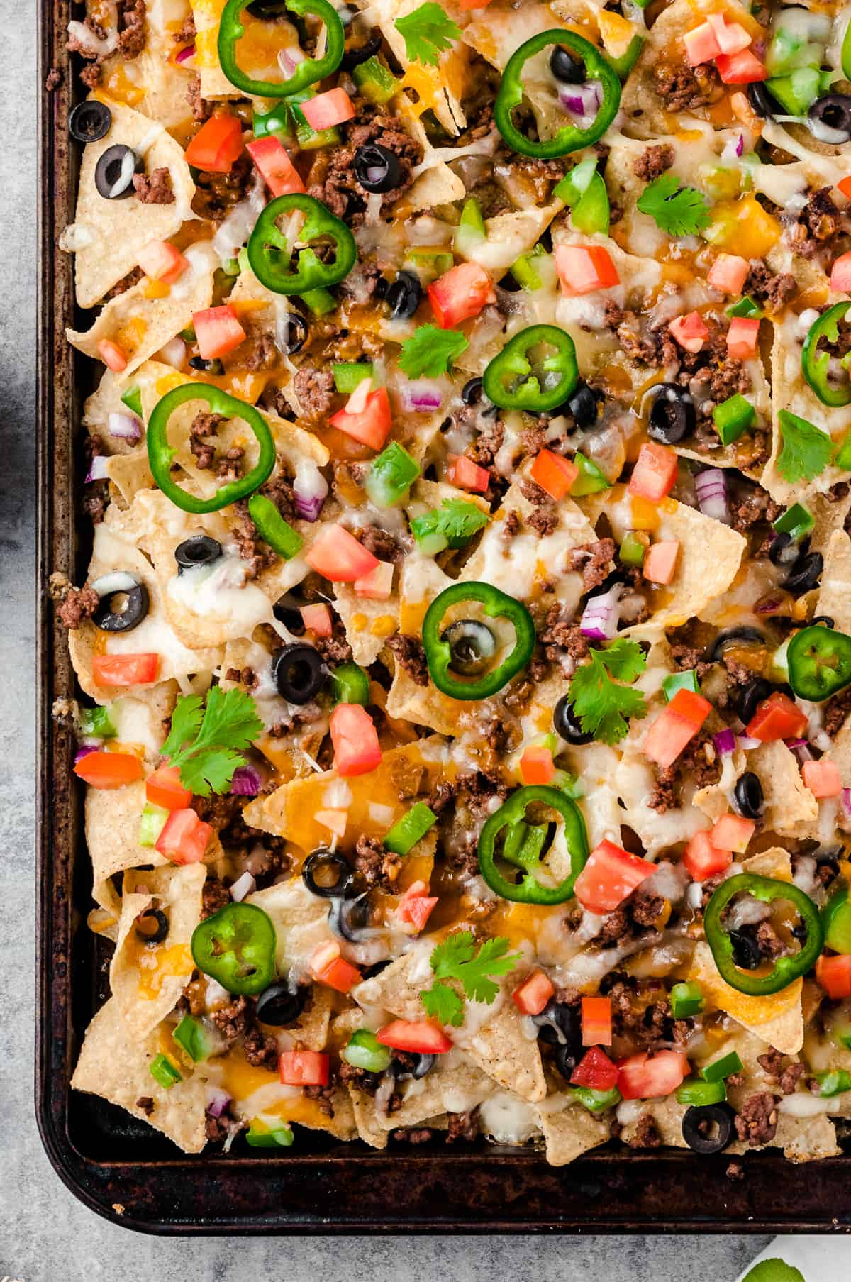 beef nachos on sheet pan