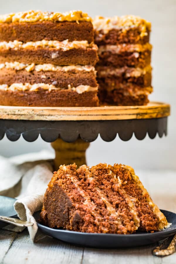 slice next to german chocolate cake