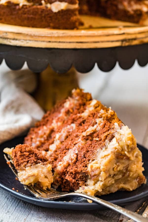 slice next to german chocolate cake