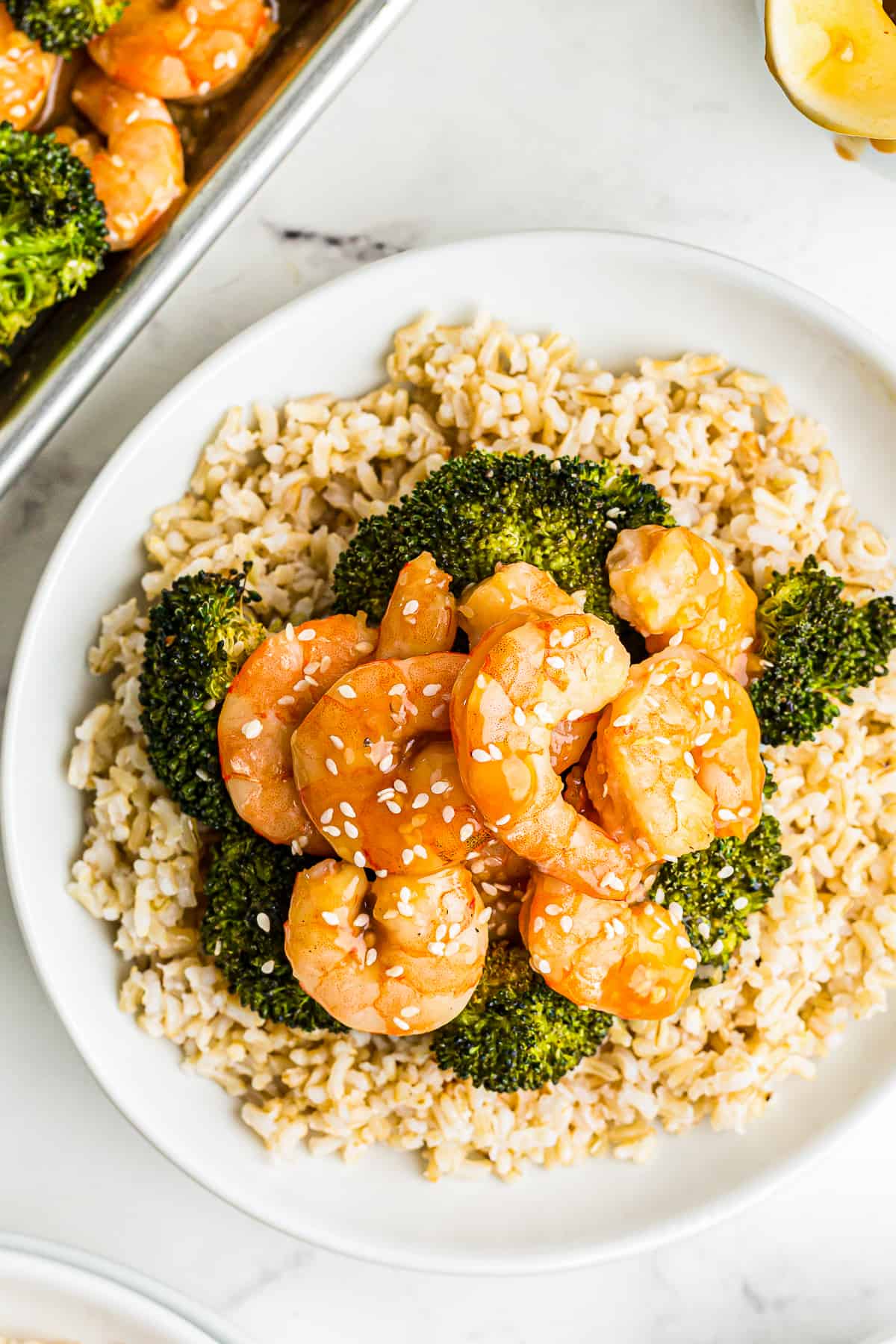 honey garlic shrimp and broccoli over brown rice