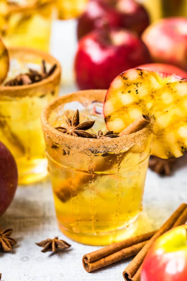 apple cider margaritas dipped in cinnamon sugar