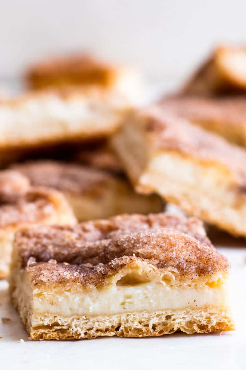 up close image of sliced sopapilla cheesecake