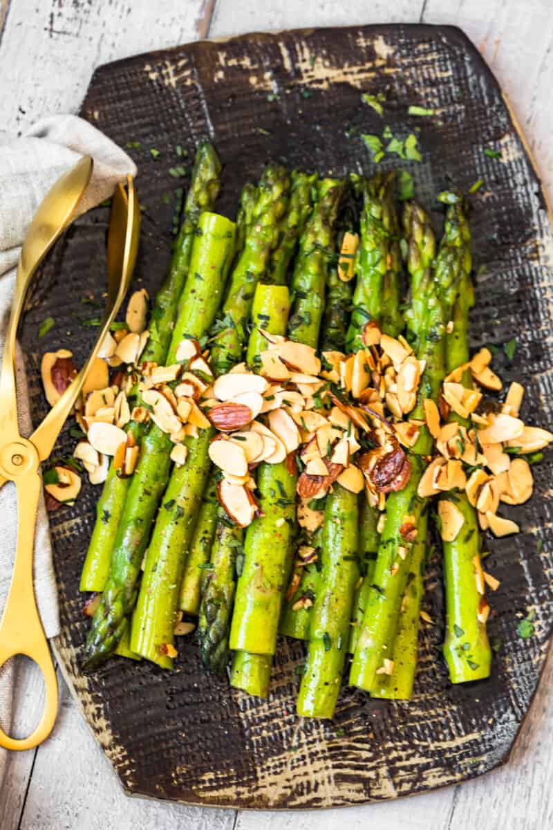 platter with asparagus almondine