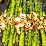 asparagus almondine on platter