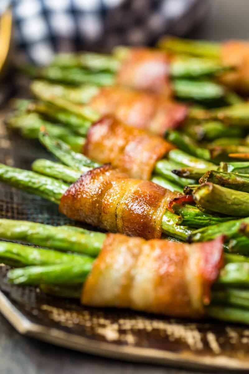 bacon wrapped green bean bundles on platter