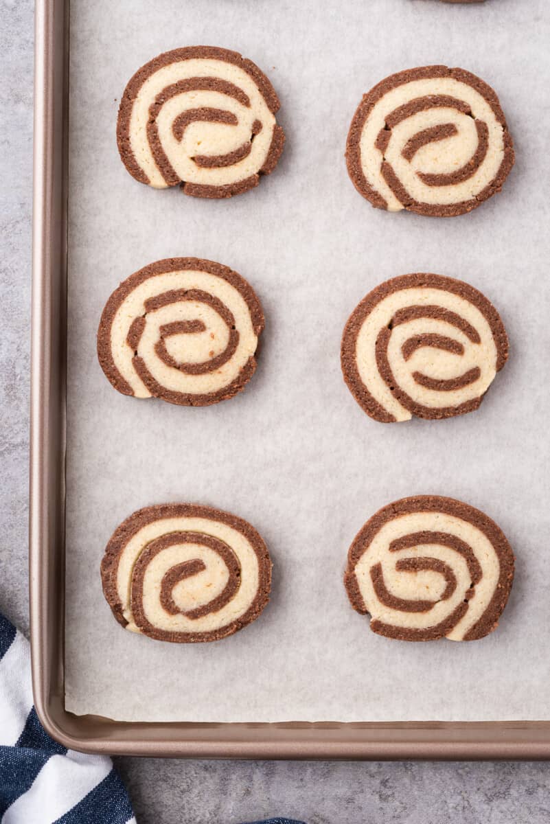 pinwheel cookies on sheet pan