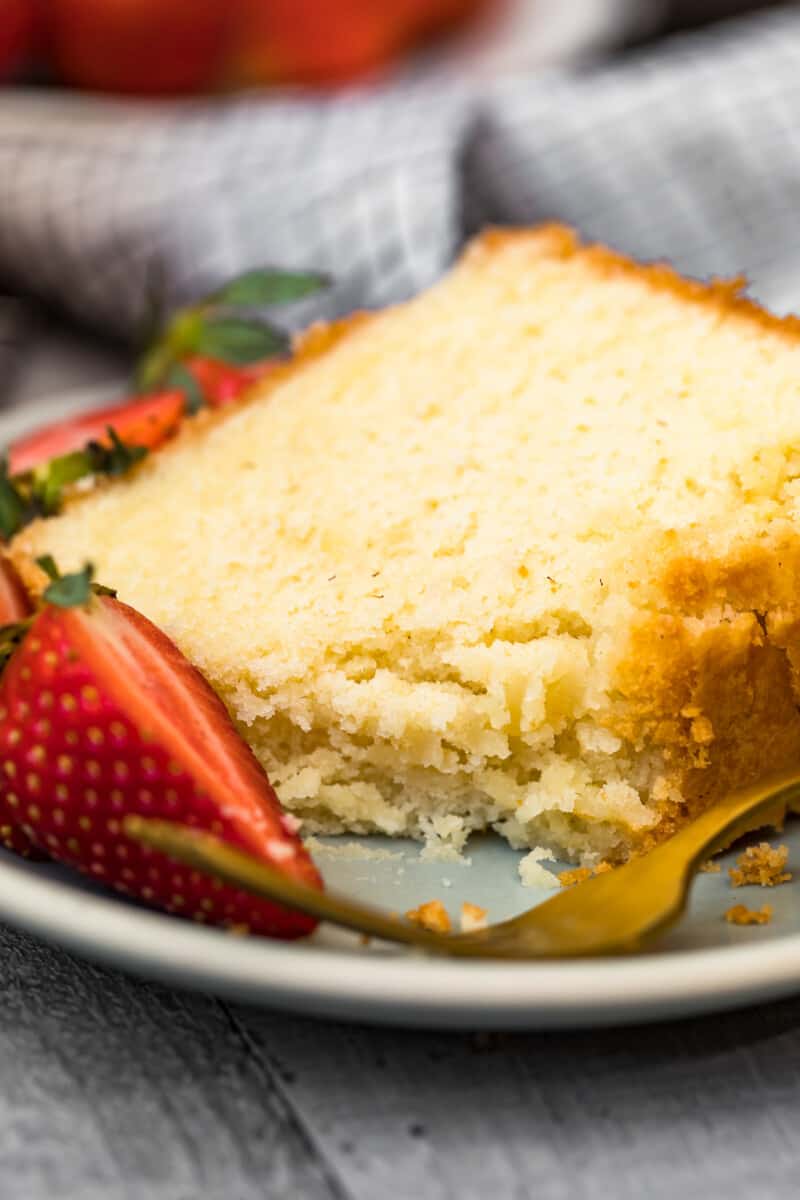 slice of pound cake with bite out