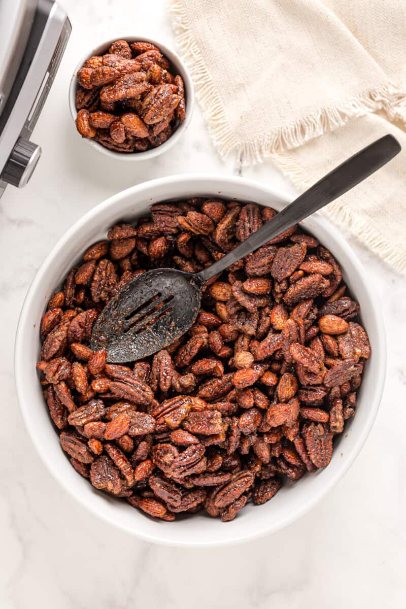 bowl of slow cooker candied nuts