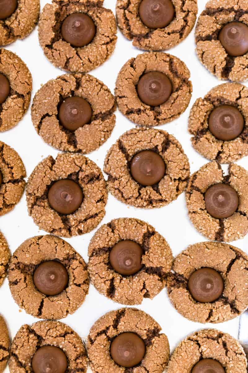 chocolate peanut butter kiss cookies overhead