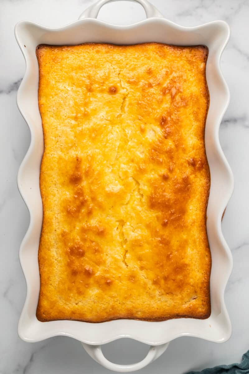 loaded cornbread casserole in baking dish