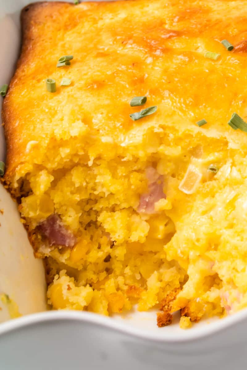 up close image of loaded cornbread casserole