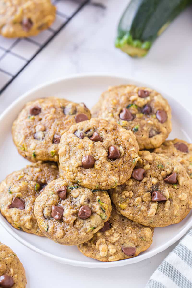 plate with chocolate chip zucchini cookies