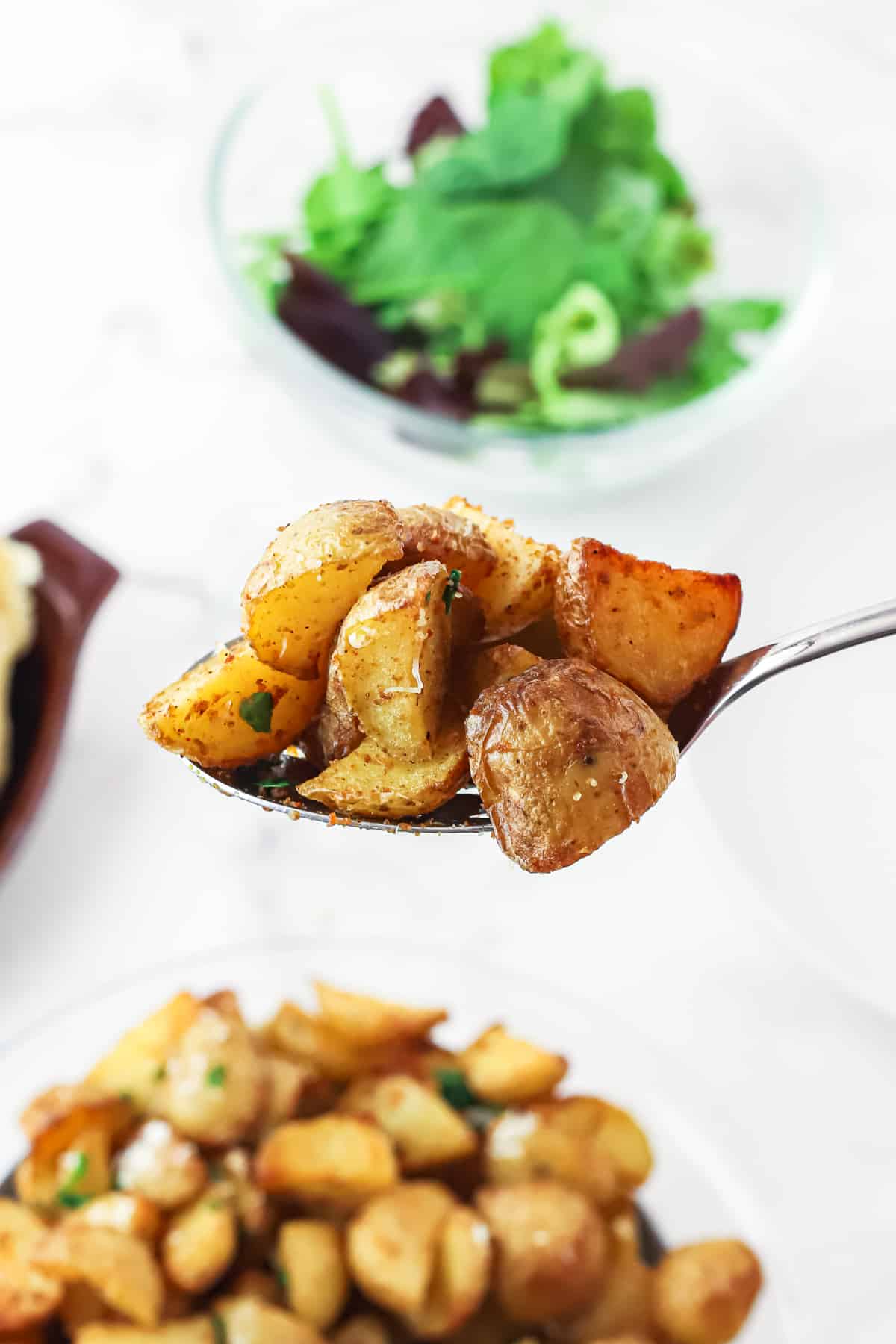 spoonful of air fried potatoes