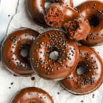 overhead image of chocolate donuts