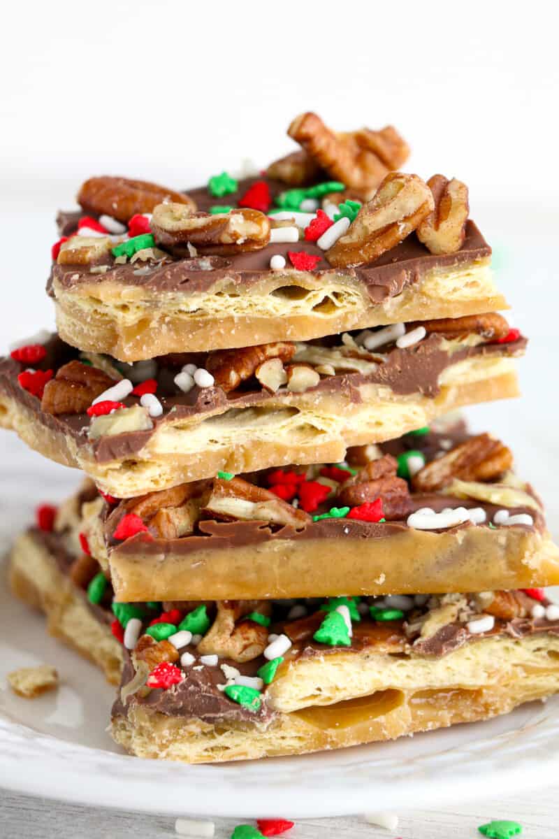 christmas crack, cracker toffee, stacked