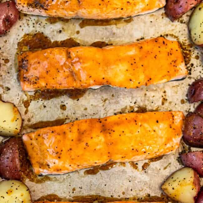 maple glazed salmon on sheet pan