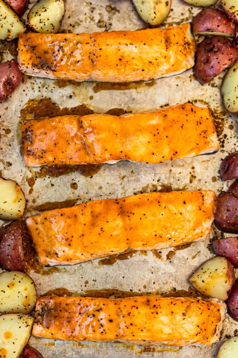 maple glazed salmon on sheet pan