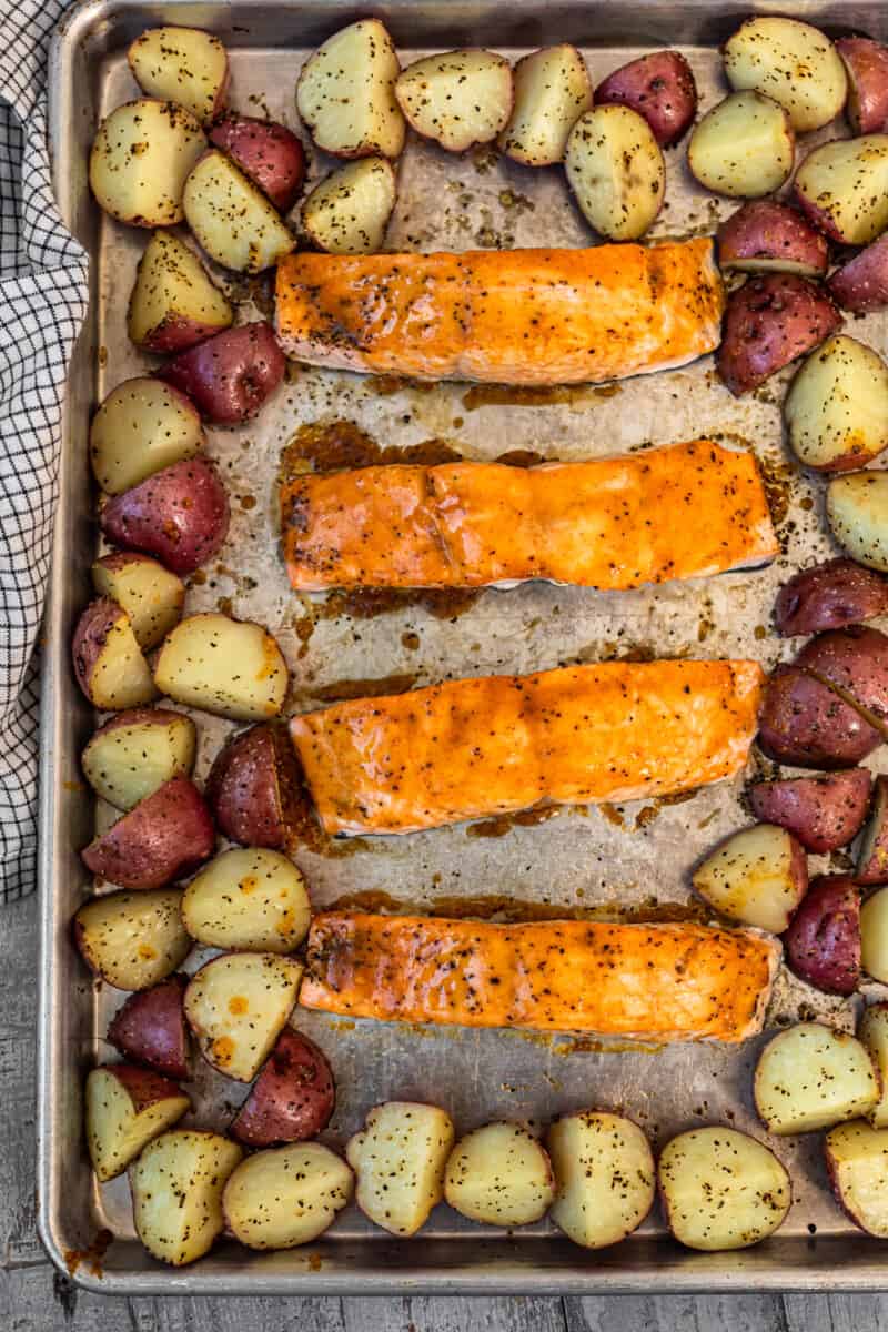 maple glazed salmon on sheet pan