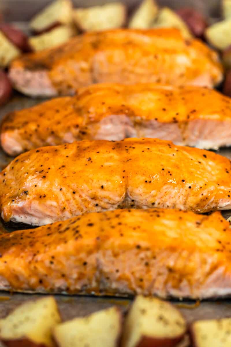 maple glazed salmon on sheet pan