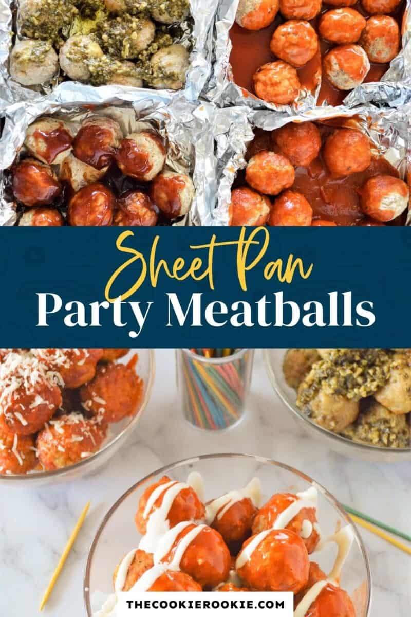 sheet pan party meatballs pinterest collage