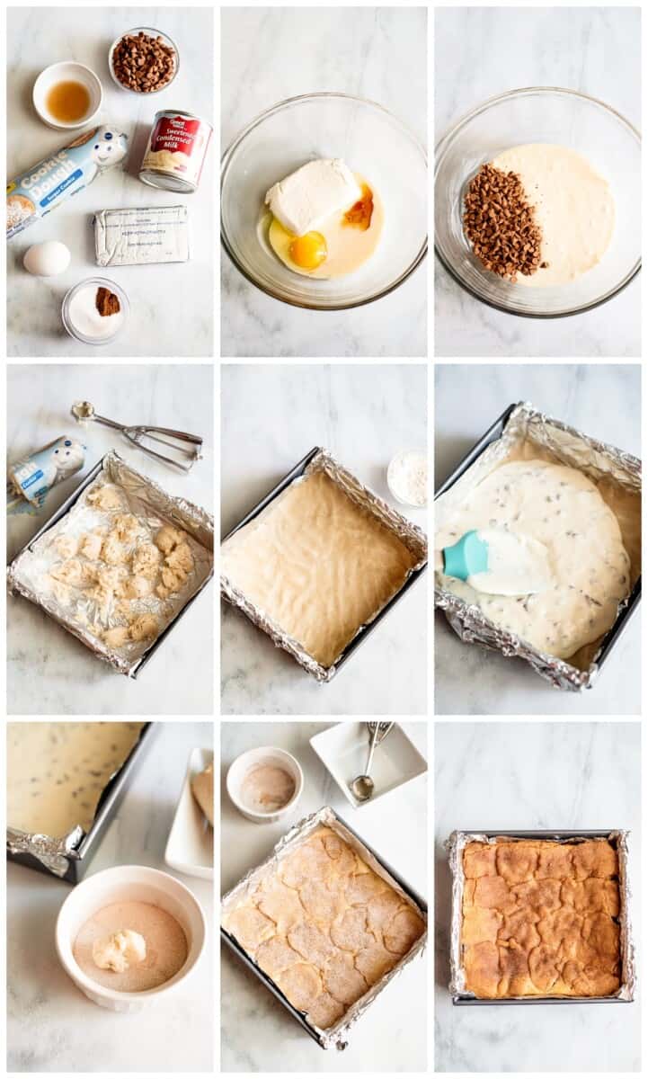 step by step photos of how to make snickerdoodle cheesecake bars