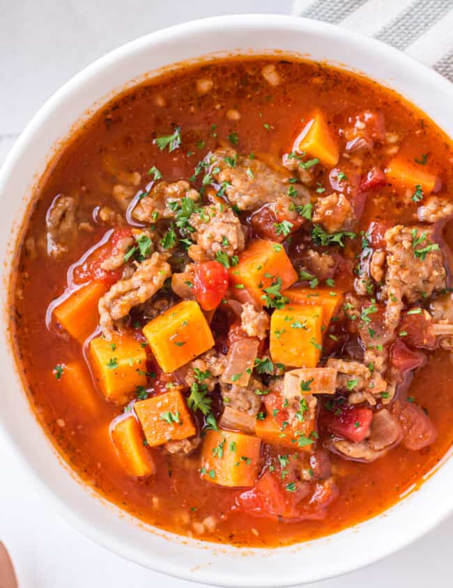 up close bowl of sweet potato chili